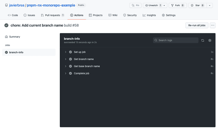 Screenshot of the workflow in Github